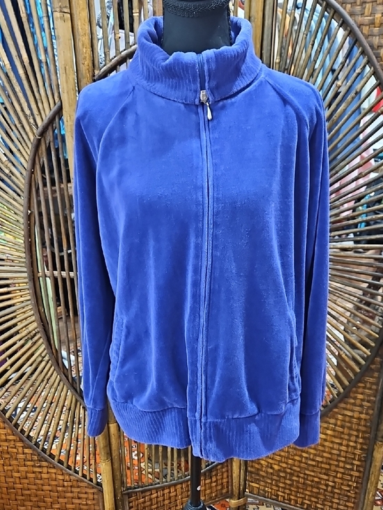 Draper'S & Damon'S Jackets & Blazers - DRAPER'S & DAMON'S Blue Velour Zip-Front Women's Jacket. Size PL